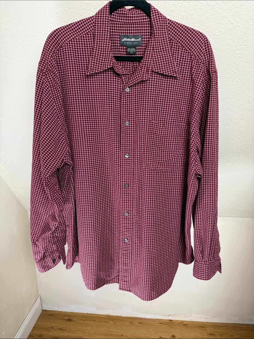 EDDIE BAUER Maroon Plaid  Long Sleeve Dress Shirt XXL